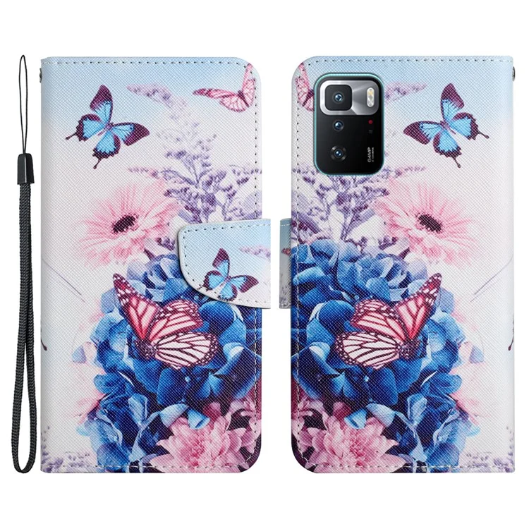 Muster Druckleder -handy -hülle Wallet -standabdeckung Mit Handgelenkriemen Für Xiaomi Redmi Note 10 Pro 5G (China)/Xiaomi Poco X3 GT 5G - Lila Schmetterling