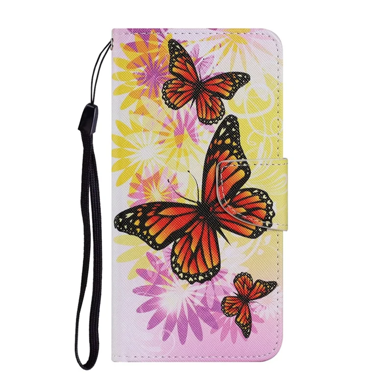 Folio Flip Magnetic Clasp Pattern Printing Leather Phone Case Wallet Stand Cover with Wrist Strap for Xiaomi Redmi Note 10 Pro 5G (China)/Poco X3 GT - Butterfly/Flower