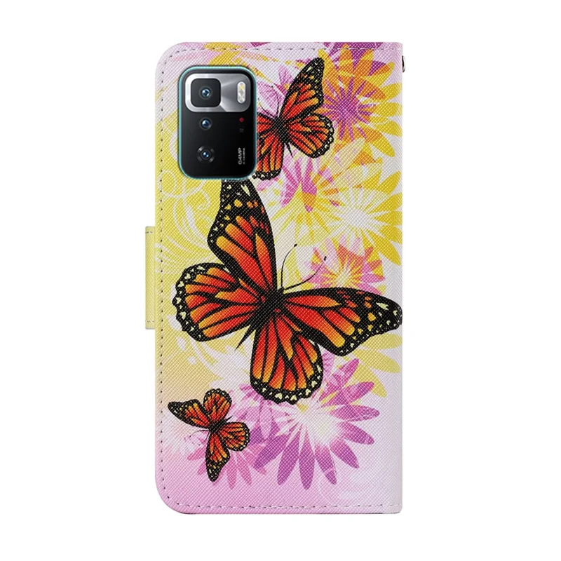 Folio Flip Magnetic Clasp Pattern Printing Leather Phone Case Wallet Stand Cover with Wrist Strap for Xiaomi Redmi Note 10 Pro 5G (China)/Poco X3 GT - Butterfly/Flower