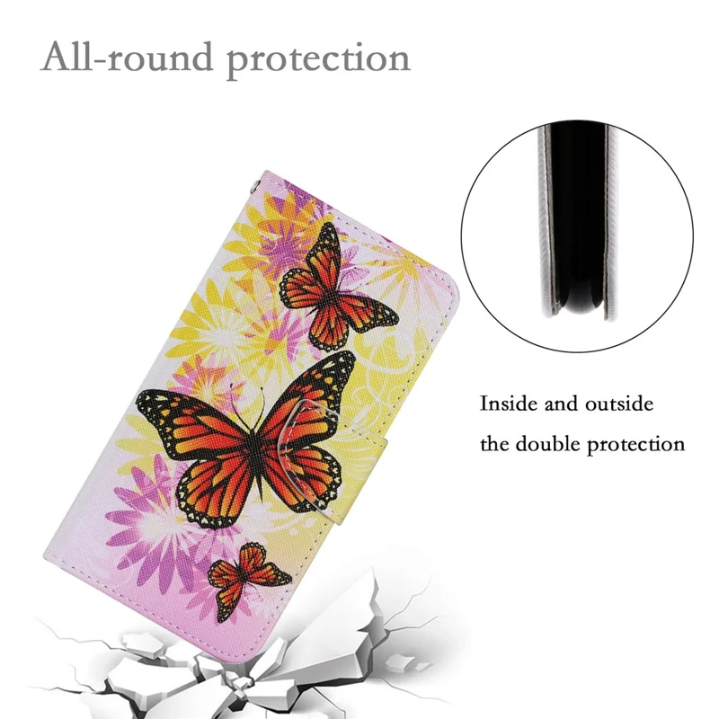 Folio Flip Magnetic Clasp Pattern Printing Leather Phone Case Wallet Stand Cover with Wrist Strap for Xiaomi Redmi Note 10 Pro 5G (China)/Poco X3 GT - Butterfly/Flower