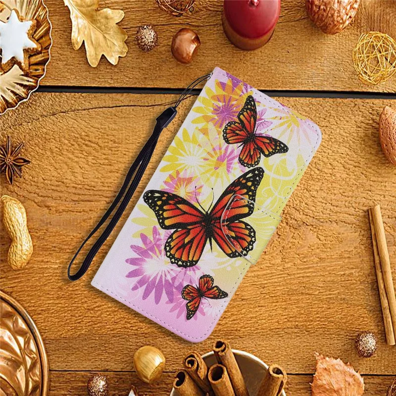 Folio Flip Magnetic Clasp Pattern Printing Leather Phone Case Wallet Stand Cover with Wrist Strap for Xiaomi Redmi Note 10 Pro 5G (China)/Poco X3 GT - Butterfly/Flower