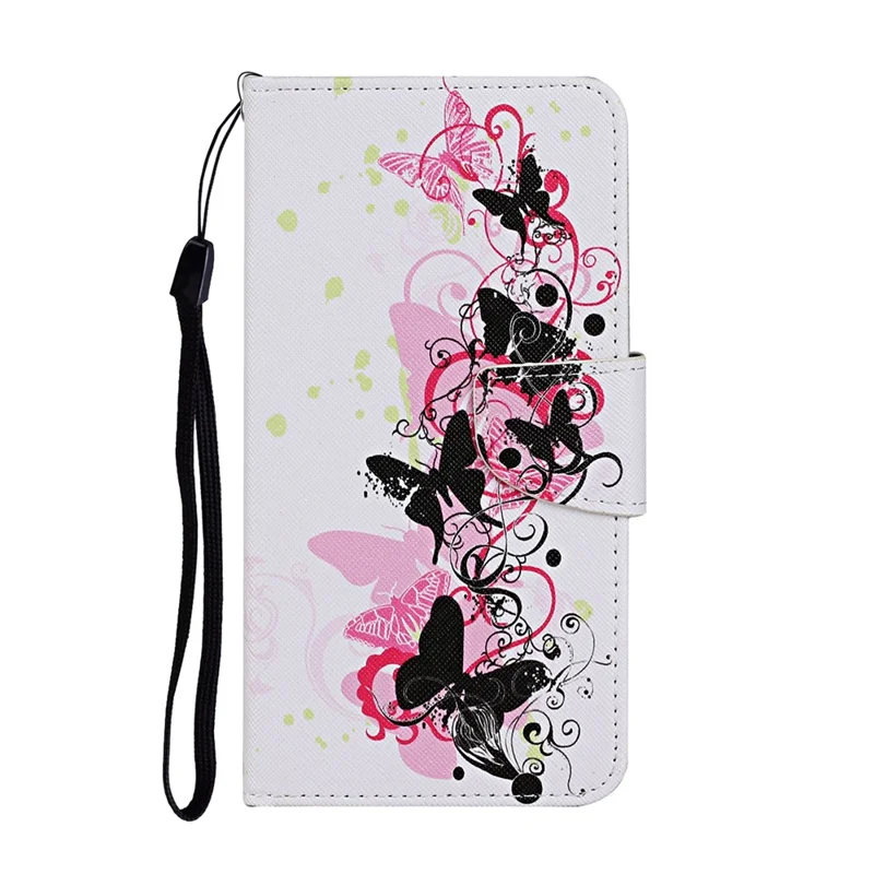 Pattern Printing Folio Flip Leather Phone Case Wallet Stand Cover with Wrist Strap for Xiaomi Redmi Note 10 Pro 5G (China) / Poco X3 GT - Four Butterflies