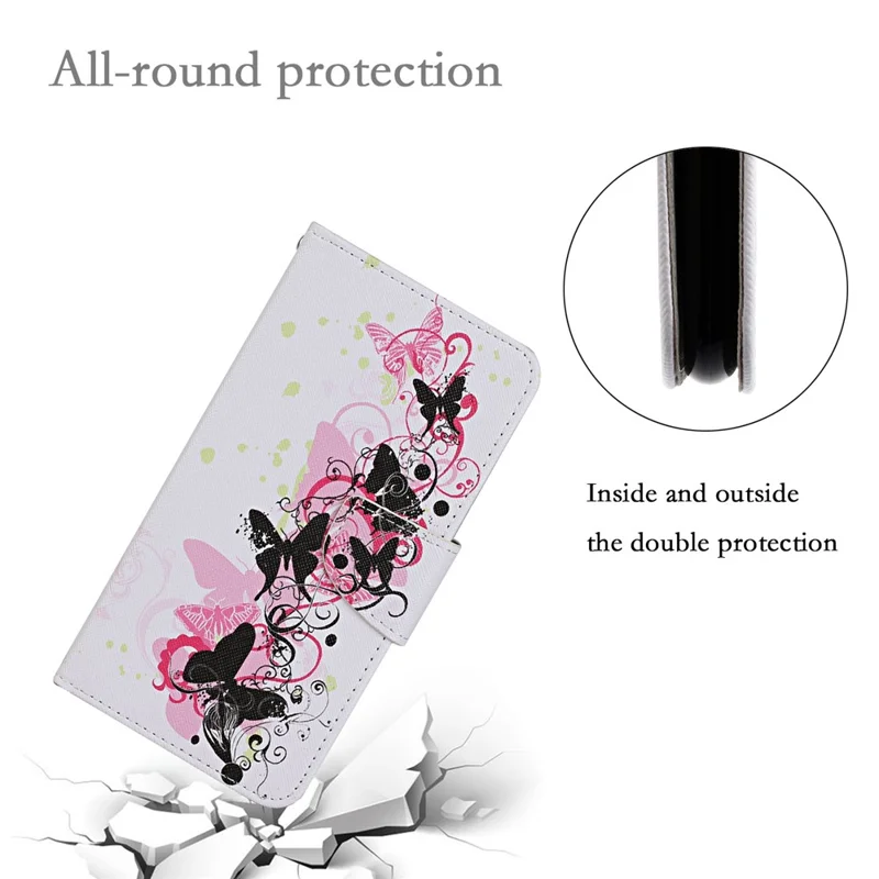 Pattern Printing Folio Flip Leather Phone Case Wallet Stand Cover with Wrist Strap for Xiaomi Redmi Note 10 Pro 5G (China) / Poco X3 GT - Four Butterflies