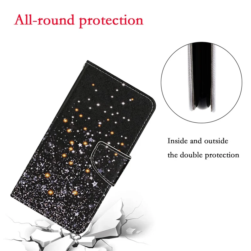 All-around Protection Pattern Printing Leather Case Shell with Wallet and Stand for Xiaomi Redmi 10 4G (2021)/Redmi 10 2022 4G/Redmi Note 11 4G (MediaTek)/Redmi 10 Prime - Star