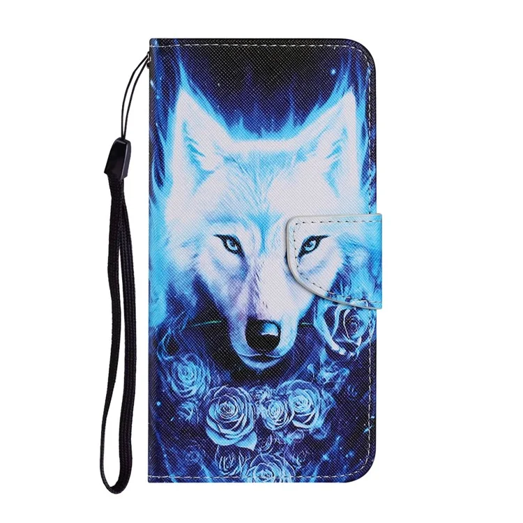 Печать с Рисунком Shockpereper The Cheely Phone Case Coverse с Ремешком Для Запястья Для Xiaomi Redmi 10 4G (2021)/Redmi 10 2022 4G/Redmi Примечание 11 4G (MediaTek)/Redmi 10 Prime - Роза и Волк