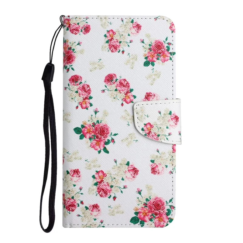 Pattern Printing Folio Flip Leather Phone Stand Wallet Case Cover with Strap for Xiaomi Redmi 10 4G (2021)/Redmi 10 2022 4G/Redmi Note 11 4G (MediaTek)/Redmi 10 Prime - Red Peony