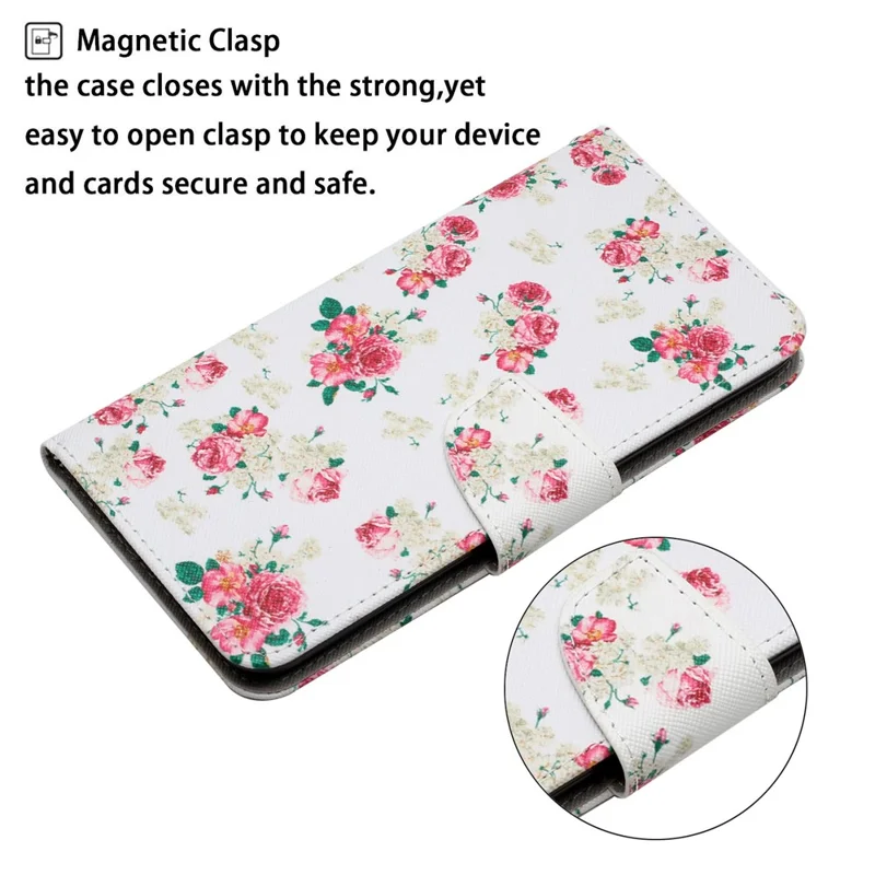 Pattern Printing Folio Flip Leather Phone Stand Wallet Case Cover with Strap for Xiaomi Redmi 10 4G (2021)/Redmi 10 2022 4G/Redmi Note 11 4G (MediaTek)/Redmi 10 Prime - Red Peony