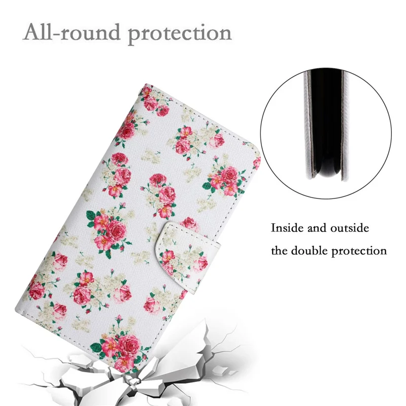 Pattern Printing Folio Flip Leather Phone Stand Wallet Case Cover with Strap for Xiaomi Redmi 10 4G (2021)/Redmi 10 2022 4G/Redmi Note 11 4G (MediaTek)/Redmi 10 Prime - Red Peony