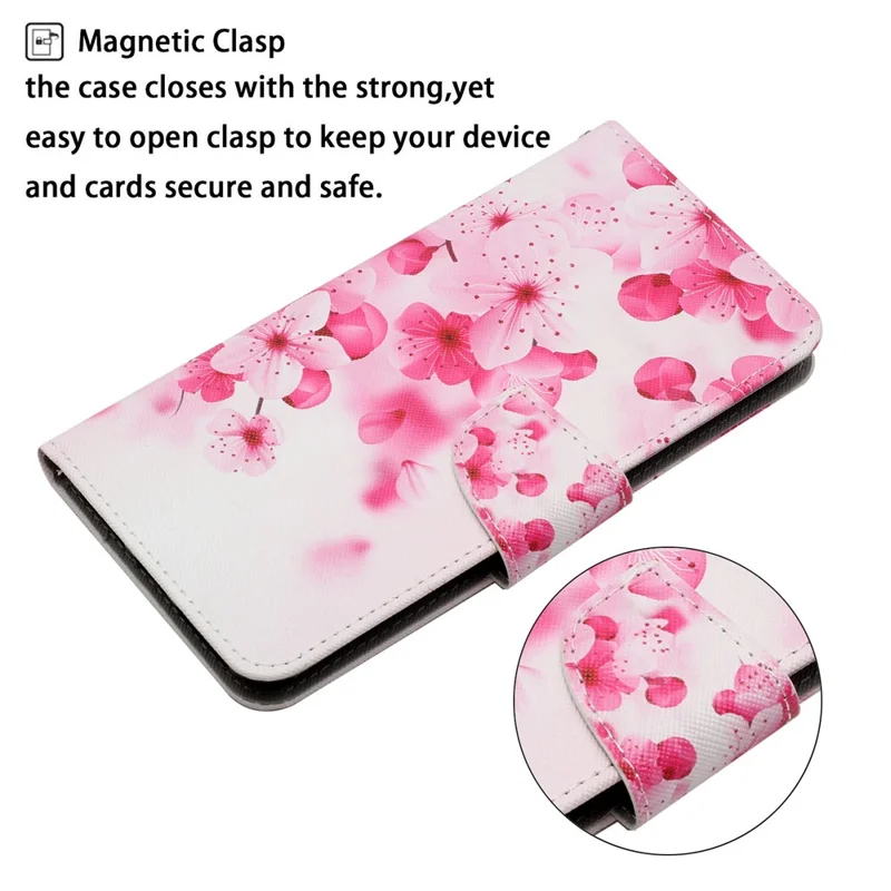 Pattern Printing Folio Flip Leather Phone Stand Wallet Case Cover with Strap for Xiaomi Redmi 10 4G (2021)/Redmi 10 2022 4G/Redmi Note 11 4G (MediaTek)/Redmi 10 Prime - Red Flower