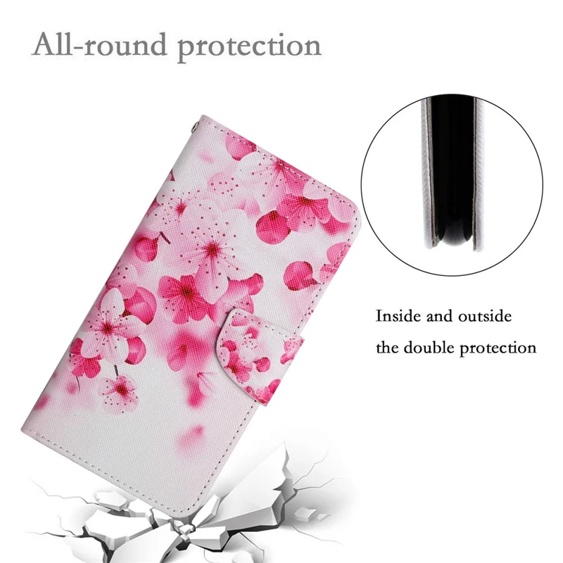 Pattern Printing Folio Flip Leather Phone Stand Wallet Case Cover with Strap for Xiaomi Redmi 10 4G (2021)/Redmi 10 2022 4G/Redmi Note 11 4G (MediaTek)/Redmi 10 Prime - Red Flower