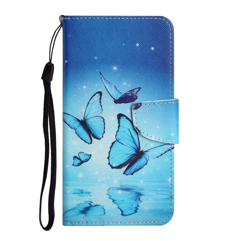 Pattern Printing Folio Flip Leather Phone Stand Wallet Case Cover with Strap for Xiaomi Redmi 10 4G (2021)/Redmi 10 2022 4G/Redmi Note 11 4G (MediaTek)/Redmi 10 Prime - Flying Butterfly