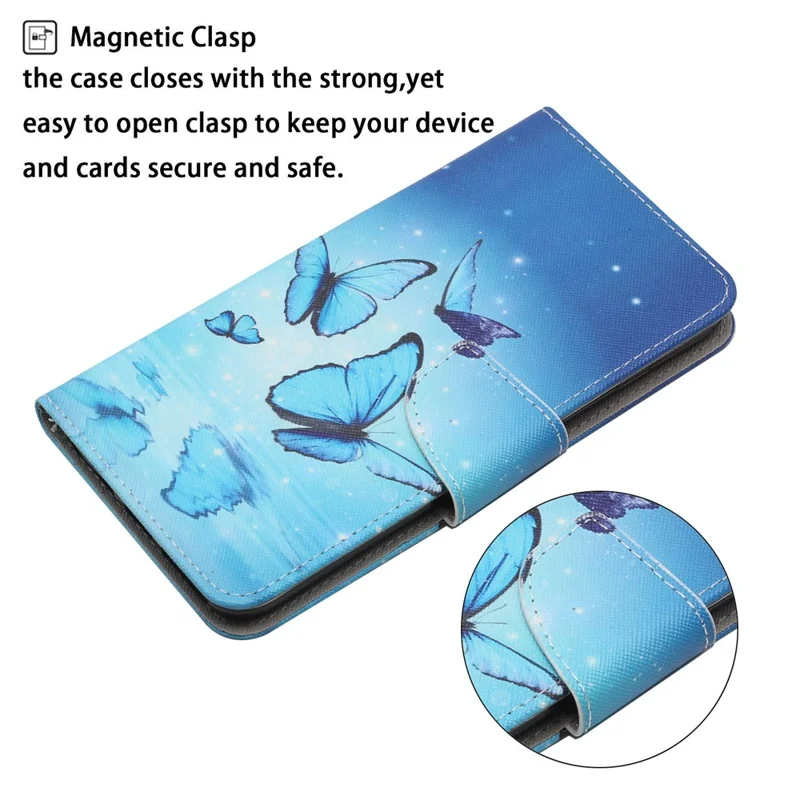 Pattern Printing Folio Flip Leather Phone Stand Wallet Case Cover with Strap for Xiaomi Redmi 10 4G (2021)/Redmi 10 2022 4G/Redmi Note 11 4G (MediaTek)/Redmi 10 Prime - Flying Butterfly