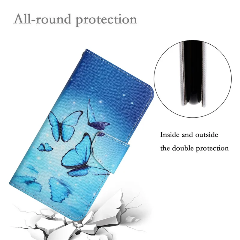 Pattern Printing Folio Flip Leather Phone Stand Wallet Case Cover with Strap for Xiaomi Redmi 10 4G (2021)/Redmi 10 2022 4G/Redmi Note 11 4G (MediaTek)/Redmi 10 Prime - Flying Butterfly