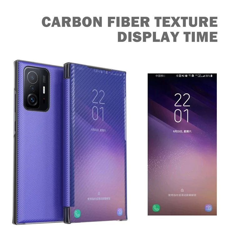 Texture in Fibra di Carbonio Follip Flip Kickstand Custodia Per Telefono Per PC Duro Per Xiaomi 11T/11T Pro - Blu