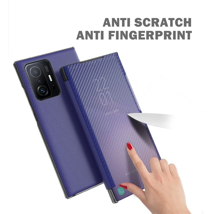Texture in Fibra di Carbonio Follip Flip Kickstand Custodia Per Telefono Per PC Duro Per Xiaomi 11T/11T Pro - Blu