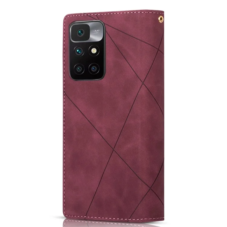 Linee Disegno di Giunzione Design Anti-Caduta Portafoglio Protetto Custodia in Pelle per Telefono con Supporto per Xiaomi Xiaomi Redmi 10 4G (2021)/Redmi 10 2022 4G/Redmi Note 11 4G (MediaTek)/Redmi 10 Prime - Rosso