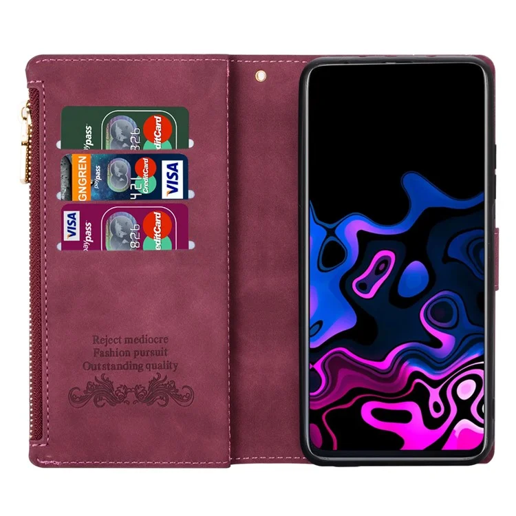 Linee Disegno di Giunzione Design Anti-Caduta Portafoglio Protetto Custodia in Pelle per Telefono con Supporto per Xiaomi Xiaomi Redmi 10 4G (2021)/Redmi 10 2022 4G/Redmi Note 11 4G (MediaTek)/Redmi 10 Prime - Rosso