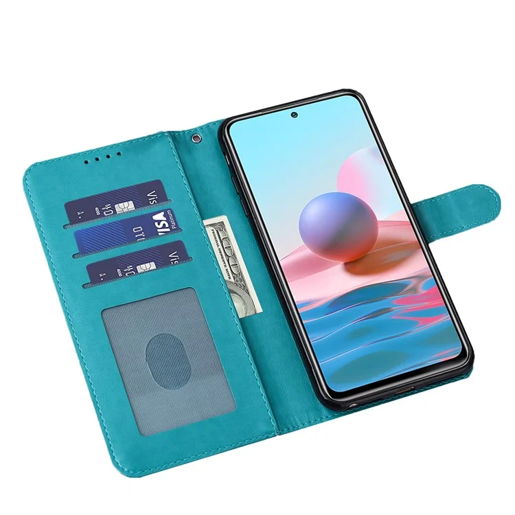 Tree and Deer Imprinted Double-sided Magnetic Clasp Scratch-resistant Stylish Leather Wallet Stand Phone Shell Case for Xiaomi Xiaomi Redmi 10 4G (2021)/Redmi 10 2022 4G/Redmi Note 11 4G (MediaTek)/Redmi 10 Prime - Blue
