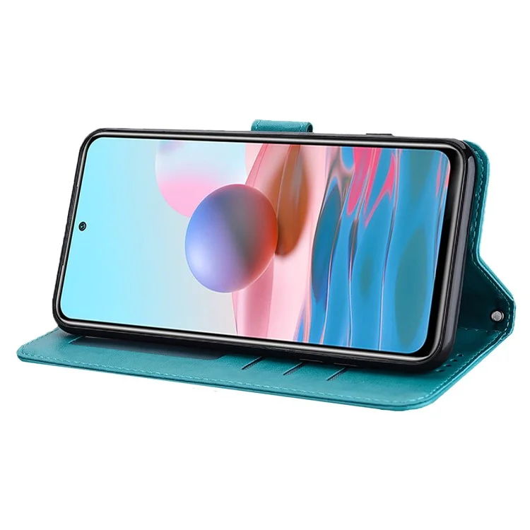 Tree and Deer Imprinted Double-sided Magnetic Clasp Scratch-resistant Stylish Leather Wallet Stand Phone Shell Case for Xiaomi Xiaomi Redmi 10 4G (2021)/Redmi 10 2022 4G/Redmi Note 11 4G (MediaTek)/Redmi 10 Prime - Blue