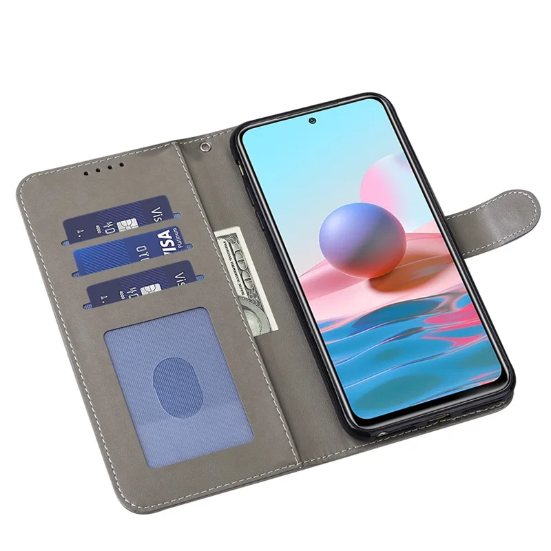 Tree and Deer Imprinted Double-sided Magnetic Clasp Scratch-resistant Stylish Leather Wallet Stand Phone Shell Case for Xiaomi Xiaomi Redmi 10 4G (2021)/Redmi 10 2022 4G/Redmi Note 11 4G (MediaTek)/Redmi 10 Prime - Grey