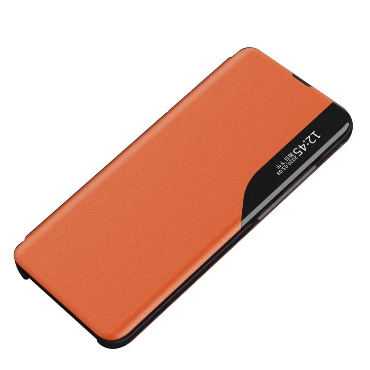 Litchi Texture Leather Phone Stand Case Folio Flip Cover with View Window for Xiaomi 11T/11T Pro - Orange