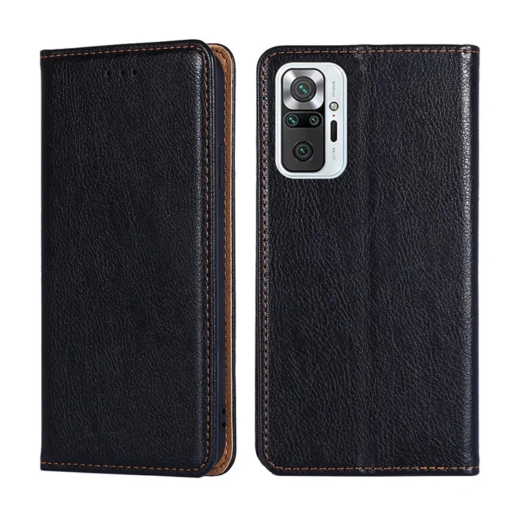 Magnetic Closure Folio Flip Leather Phone Stand Cover Wallet Case Shell for Xiaomi Redmi Note 10 Pro 4G (Global)/(India)/Note 10 Pro Max - Black