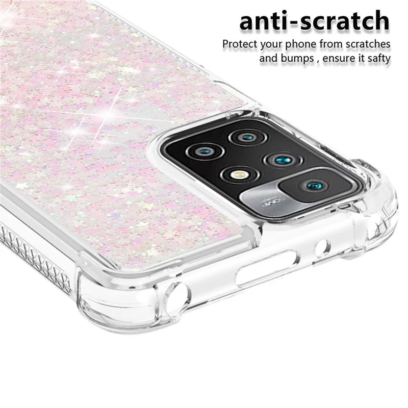Fließende Flüssig-Quicksand Soft TPU Bumper Cushion Protective Phone Case für Xiaomi Redmi 10 4G (2021)/Redmi 10 2022 4G/Redmi Note 11 4G (MediaTek)/Redmi 10 Prime - Silber Pink Sterne