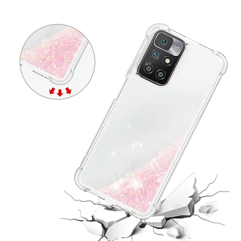 Fließende Flüssig-Quicksand Soft TPU Bumper Cushion Protective Phone Case für Xiaomi Redmi 10 4G (2021)/Redmi 10 2022 4G/Redmi Note 11 4G (MediaTek)/Redmi 10 Prime - Silber Pink Sterne