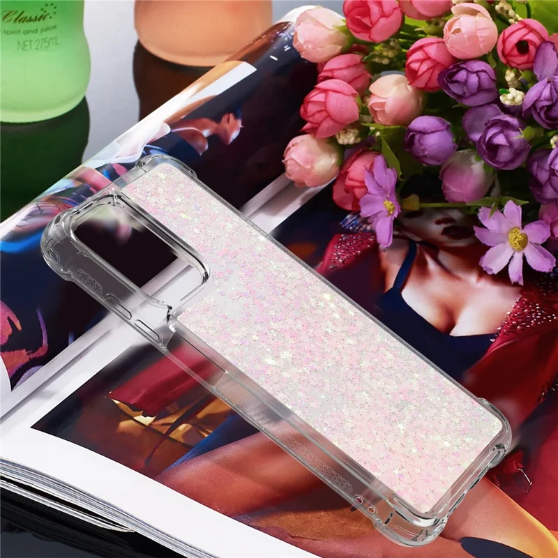 Fließende Flüssig-Quicksand Soft TPU Bumper Cushion Protective Phone Case für Xiaomi Redmi 10 4G (2021)/Redmi 10 2022 4G/Redmi Note 11 4G (MediaTek)/Redmi 10 Prime - Silber Pink Sterne