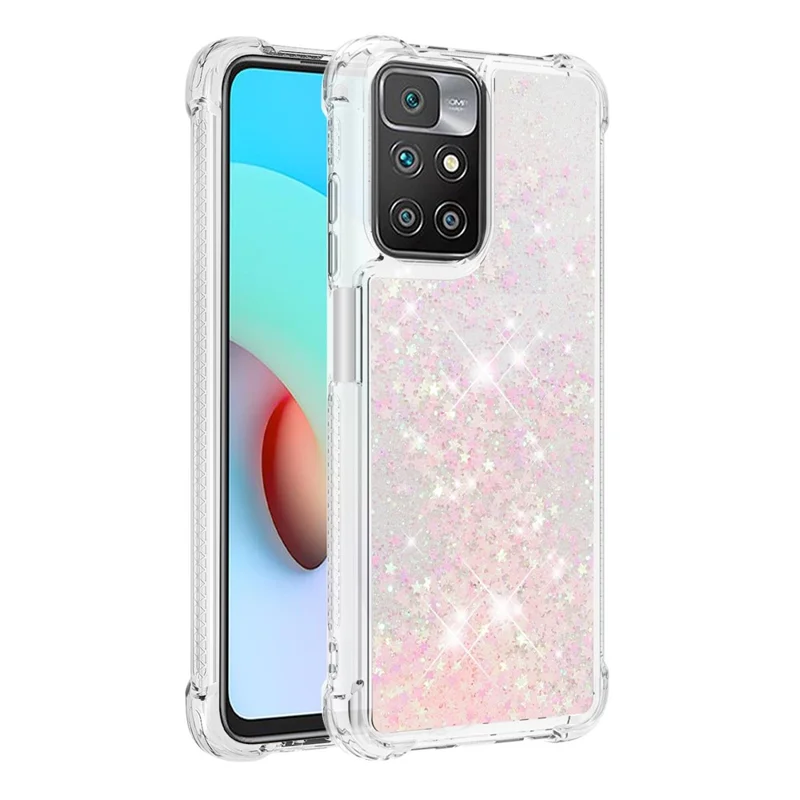 Fließende Flüssig-Quicksand Soft TPU Bumper Cushion Protective Phone Case für Xiaomi Redmi 10 4G (2021)/Redmi 10 2022 4G/Redmi Note 11 4G (MediaTek)/Redmi 10 Prime - Silber Pink Sterne