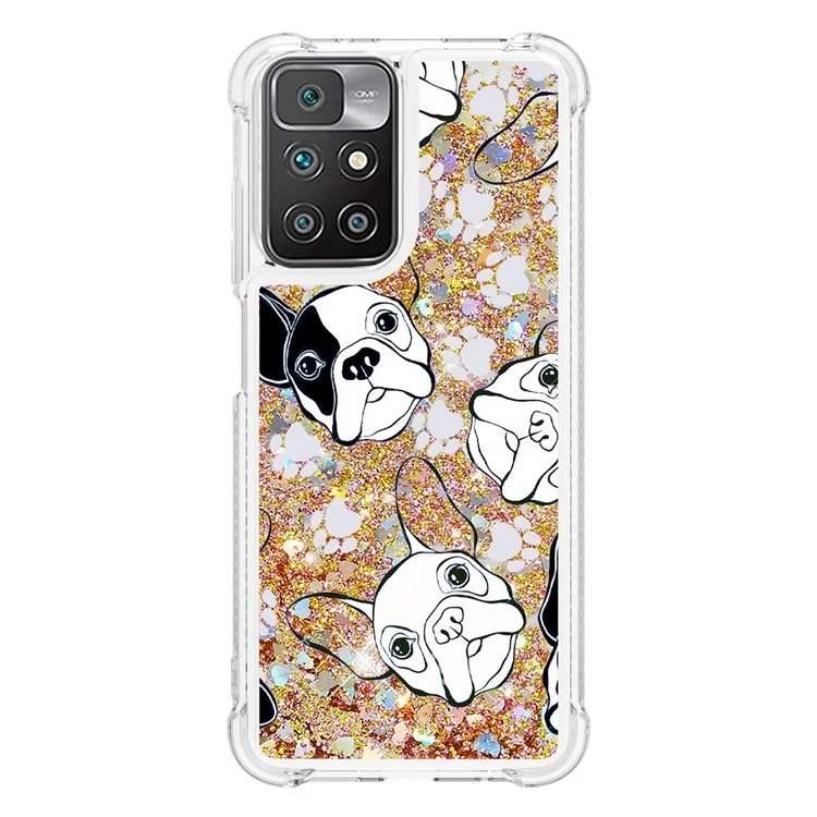 Quicksand Flowing Moving Glitter Pretty Pattern Printing TPU Case for Xiaomi Redmi 10 4G (2021)/Redmi 10 2022 4G/Redmi Note 11 4G (MediaTek)/Redmi 10 Prime - Black/White Puppy