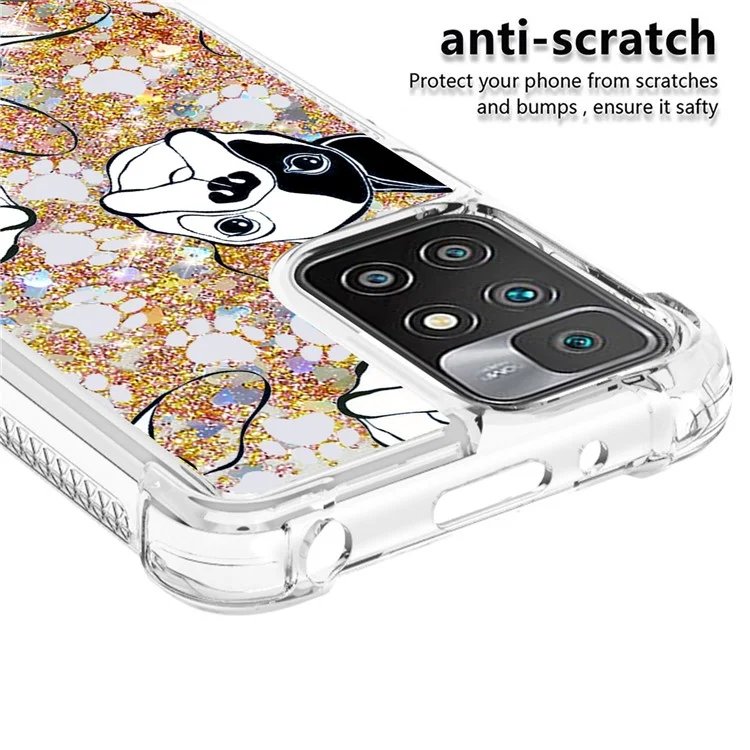 Quicksand Flowing Moving Glitter Pretty Pattern Printing TPU Case for Xiaomi Redmi 10 4G (2021)/Redmi 10 2022 4G/Redmi Note 11 4G (MediaTek)/Redmi 10 Prime - Black/White Puppy
