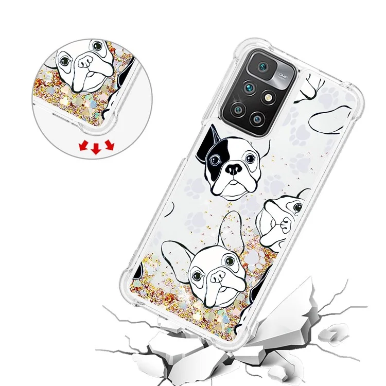 Quicksand Flowing Moving Glitter Pretty Pattern Printing TPU Case for Xiaomi Redmi 10 4G (2021)/Redmi 10 2022 4G/Redmi Note 11 4G (MediaTek)/Redmi 10 Prime - Black/White Puppy