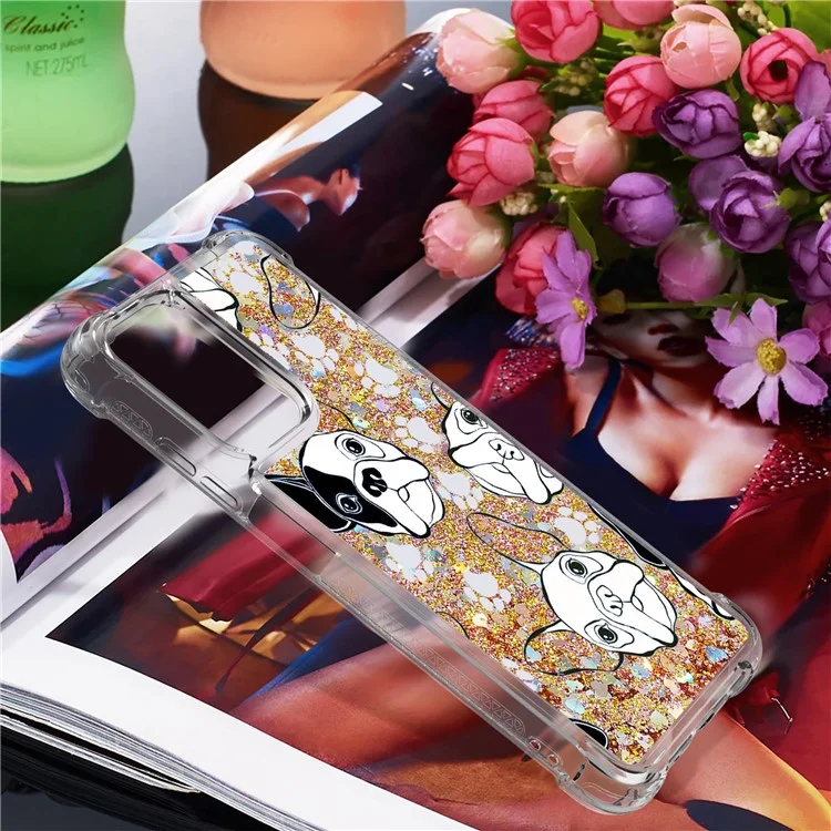 Quicksand Flowing Moving Glitter Pretty Pattern Printing TPU Case for Xiaomi Redmi 10 4G (2021)/Redmi 10 2022 4G/Redmi Note 11 4G (MediaTek)/Redmi 10 Prime - Black/White Puppy