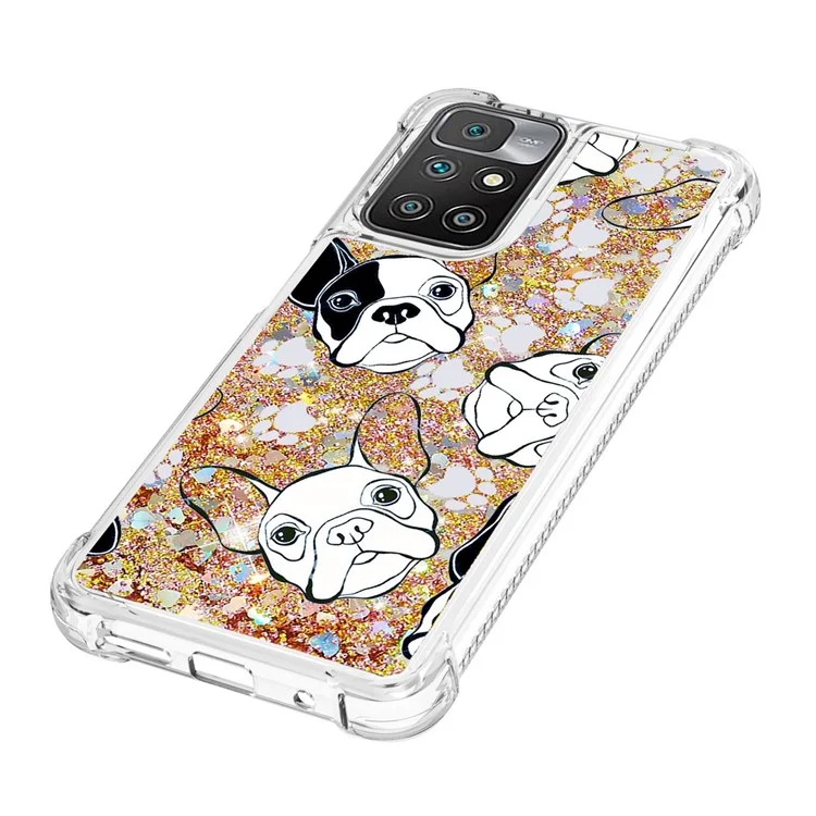 Quicksand Flowing Moving Glitter Pretty Pattern Printing TPU Case for Xiaomi Redmi 10 4G (2021)/Redmi 10 2022 4G/Redmi Note 11 4G (MediaTek)/Redmi 10 Prime - Black/White Puppy