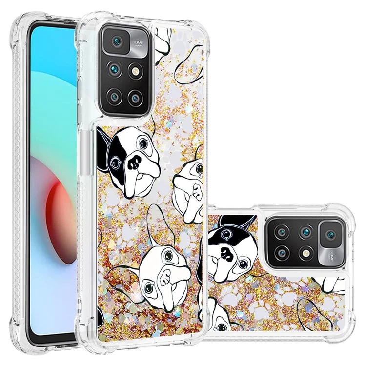 Quicksand Flowing Moving Glitter Pretty Pattern Printing TPU Case for Xiaomi Redmi 10 4G (2021)/Redmi 10 2022 4G/Redmi Note 11 4G (MediaTek)/Redmi 10 Prime - Black/White Puppy