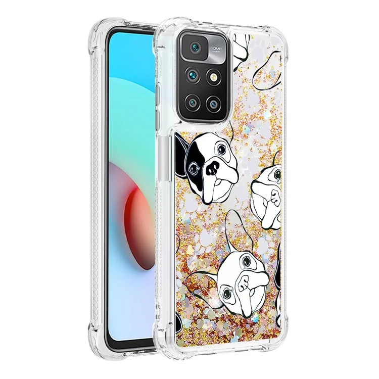 Quicksand Flowing Moving Glitter Pretty Pattern Printing TPU Case for Xiaomi Redmi 10 4G (2021)/Redmi 10 2022 4G/Redmi Note 11 4G (MediaTek)/Redmi 10 Prime - Black/White Puppy