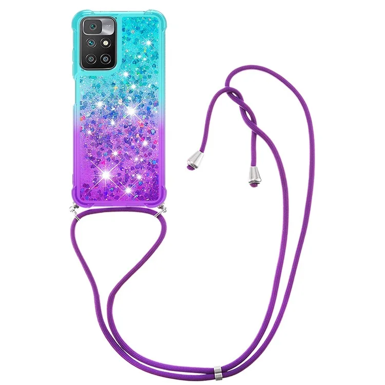 Custodia protettiva per telefono Gradient Quicksand Series Glitter Flowing Liquid Soft TPU Bumper Cushion per Xiaomi Redmi 10 4G (2021)/Redmi 10 2022 4G/Redmi Note 11 4G (MediaTek)/Redmi 10 Prime - Sky Blue/Purple