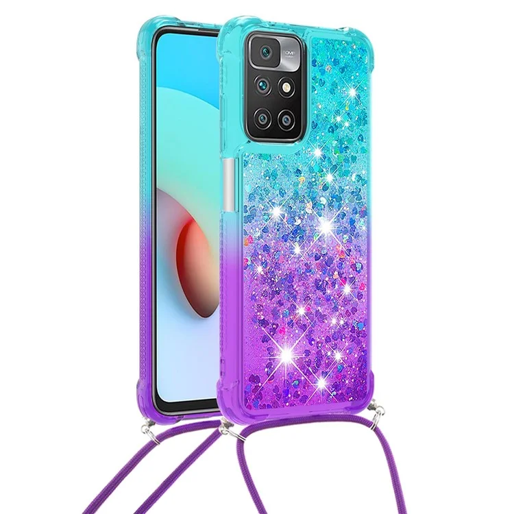 Gradient Quicksand -serie Glitzer Flüssiger Flüssiges Weiches TPU -stoßstange -kissen -schutzhülle Mit Riemen Für Xiaomi Redmi 10 4G (2021)/Redmi 10 2022 4G/Redmi Note 11 4G (mediatek)/redmi 10 Prime Prime Prime - Himmelblau/lila