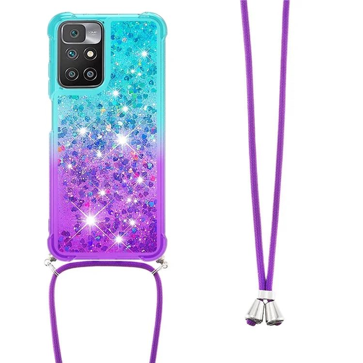 Custodia protettiva per telefono Gradient Quicksand Series Glitter Flowing Liquid Soft TPU Bumper Cushion per Xiaomi Redmi 10 4G (2021)/Redmi 10 2022 4G/Redmi Note 11 4G (MediaTek)/Redmi 10 Prime - Sky Blue/Purple