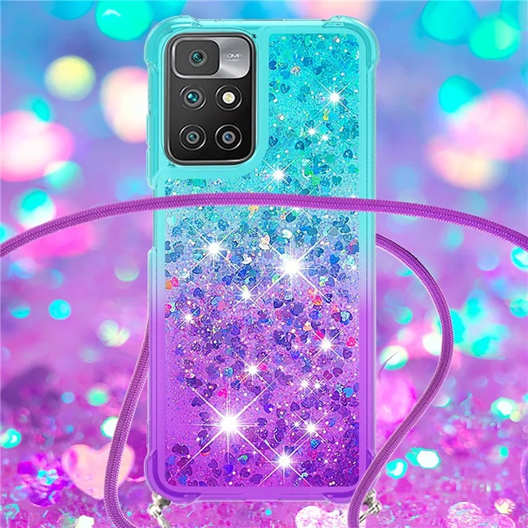 Custodia protettiva per telefono Gradient Quicksand Series Glitter Flowing Liquid Soft TPU Bumper Cushion per Xiaomi Redmi 10 4G (2021)/Redmi 10 2022 4G/Redmi Note 11 4G (MediaTek)/Redmi 10 Prime - Sky Blue/Purple