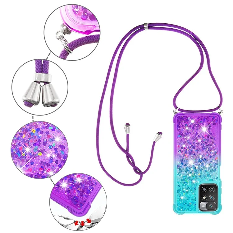 Custodia protettiva per telefono Gradient Quicksand Series Glitter Flowing Liquid Soft TPU Bumper Cushion per Xiaomi Redmi 10 4G (2021)/Redmi 10 2022 4G/Redmi Note 11 4G (MediaTek)/Redmi 10 Prime - Sky Blue/Purple