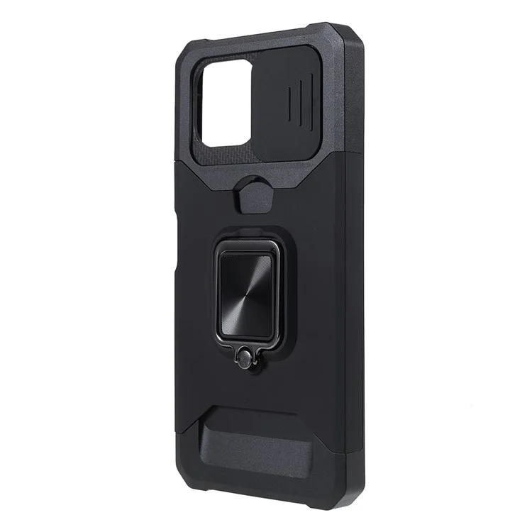 Carcasa de teléfono hibrida de PC + TPU con diseño de ranura para tarjeta, soporte y protección para cámara deslizante para Xiaomi Mi 11 Lite 4G/5G/11 Lite 5G NE - Negro