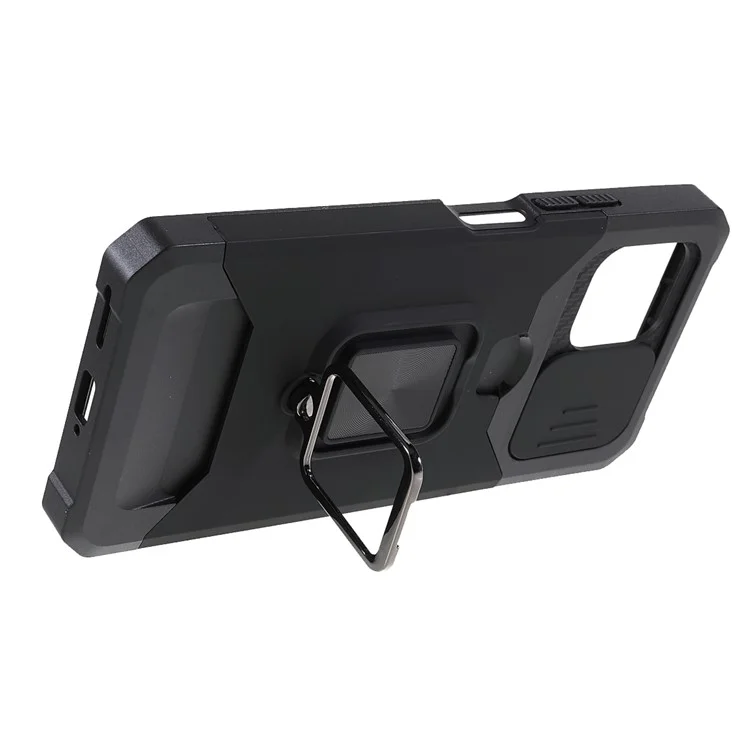 Carcasa de teléfono hibrida de PC + TPU con diseño de ranura para tarjeta, soporte y protección para cámara deslizante para Xiaomi Mi 11 Lite 4G/5G/11 Lite 5G NE - Negro