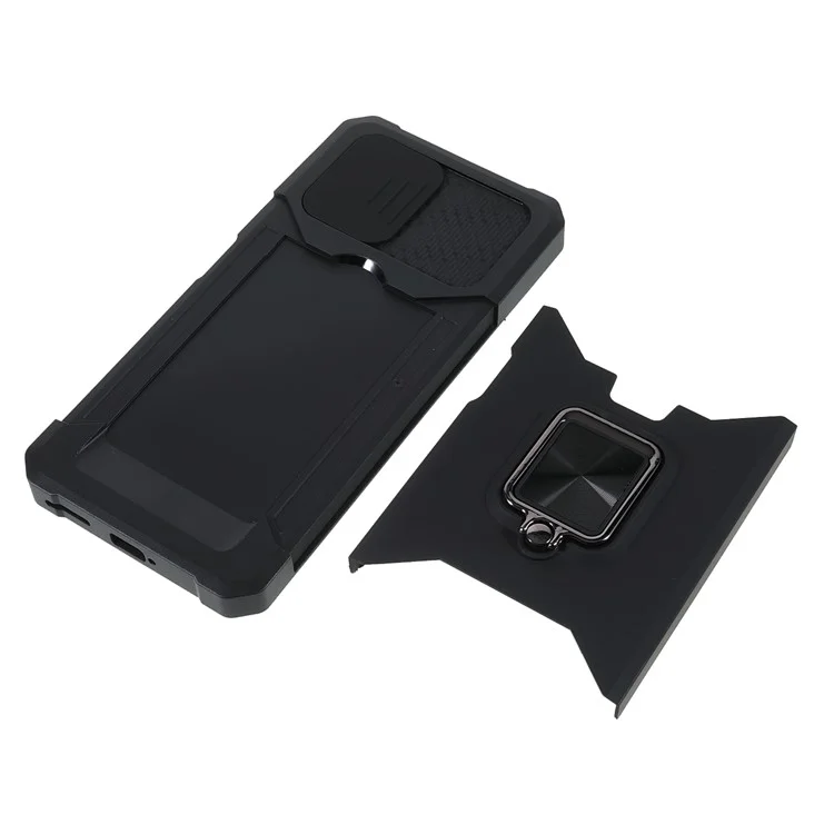 Carcasa de teléfono hibrida de PC + TPU con diseño de ranura para tarjeta, soporte y protección para cámara deslizante para Xiaomi Mi 11 Lite 4G/5G/11 Lite 5G NE - Negro