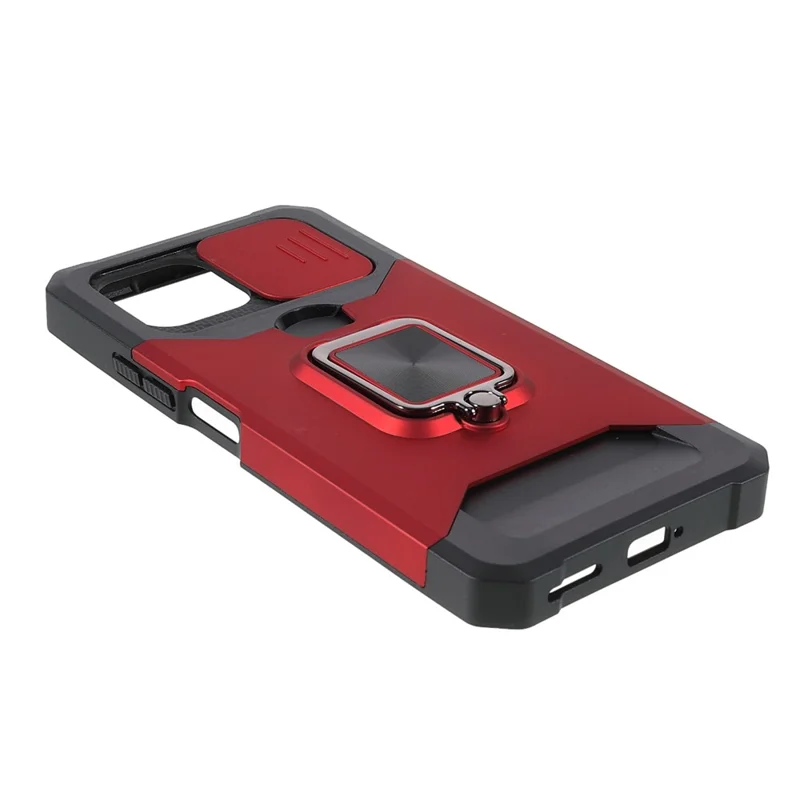 Camera Slider Protector Card Slot Design PC + TPU Hybrid Phone Case Shell with Kickstand for Xiaomi Mi 11 Lite 4G/5G/11 Lite 5G NE - Red