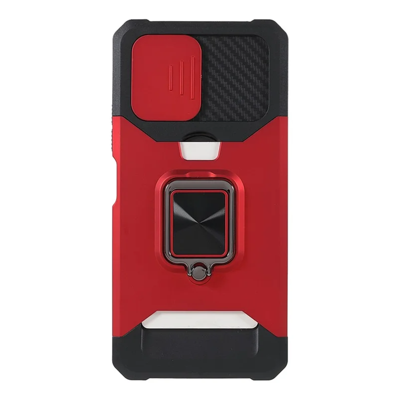 Camera Slider Protector Card Slot Design PC + TPU Hybrid Phone Case Shell with Kickstand for Xiaomi Mi 11 Lite 4G/5G/11 Lite 5G NE - Red