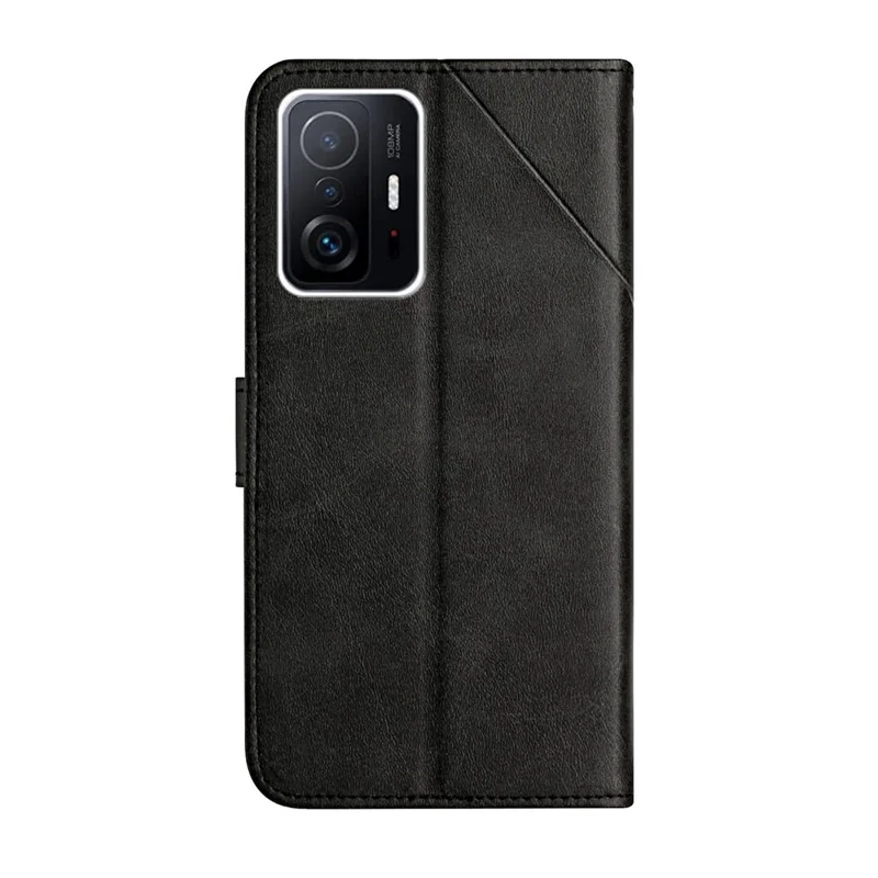 Cross Stripe Design Leather Solid Color Magnetic Clasp Wallet Stand Phone Shell Case for Xiaomi 11T / 11T Pro - Black