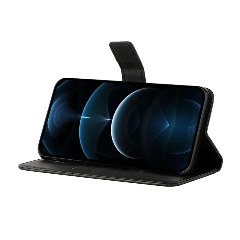 Cross Stripe Design Leather Solid Color Magnetic Clasp Wallet Stand Phone Shell Case for Xiaomi 11T / 11T Pro - Black