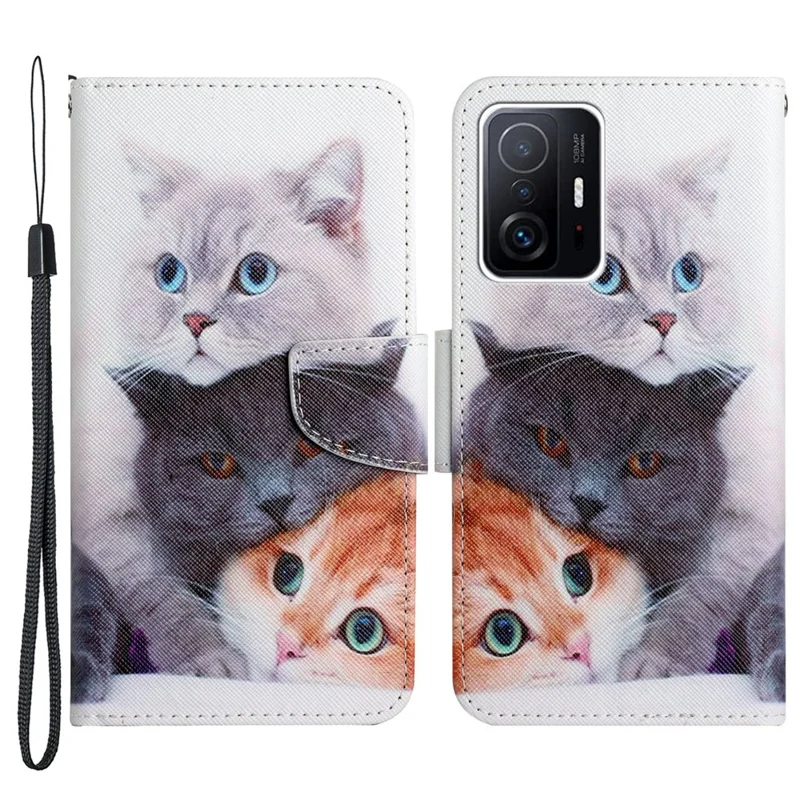 Pattern Printing Leather Protection Phone Case Wallet Stand Cover with Lanyard for Xiaomi 11T / 11T Pro - 3 Cats